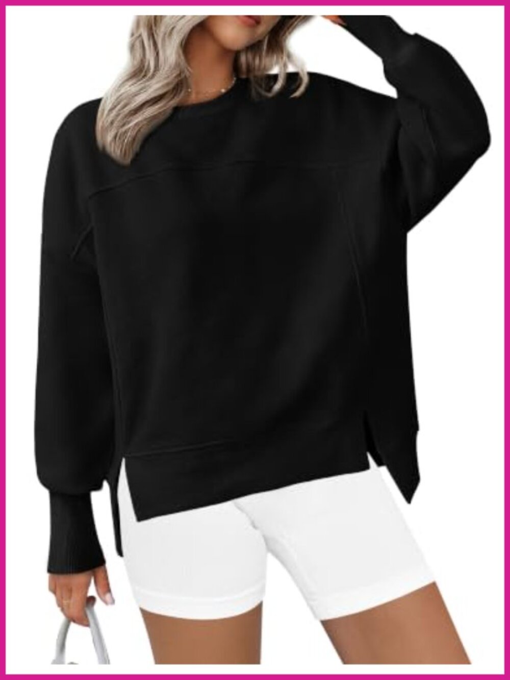 Womens Crewneck Sweatshirt Fleece Pullover High Low Side Slit Long Sleeve